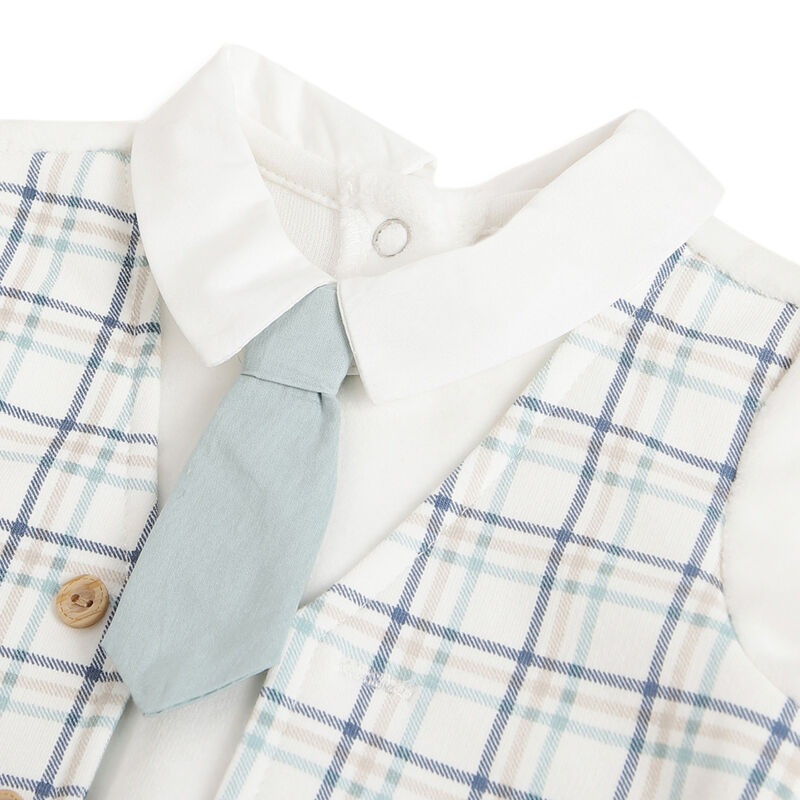 Boys Medium Natural Checkered Leg Opening Babysuit image number 2